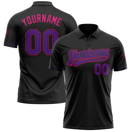 Custom Black Purple-Hot Pink Performance Vapor Golf Polo Shirt - Main View