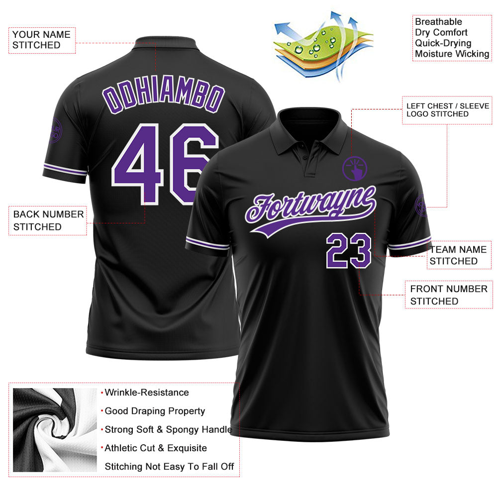 Custom Black Purple-White Performance Vapor Golf Polo Shirt view 3