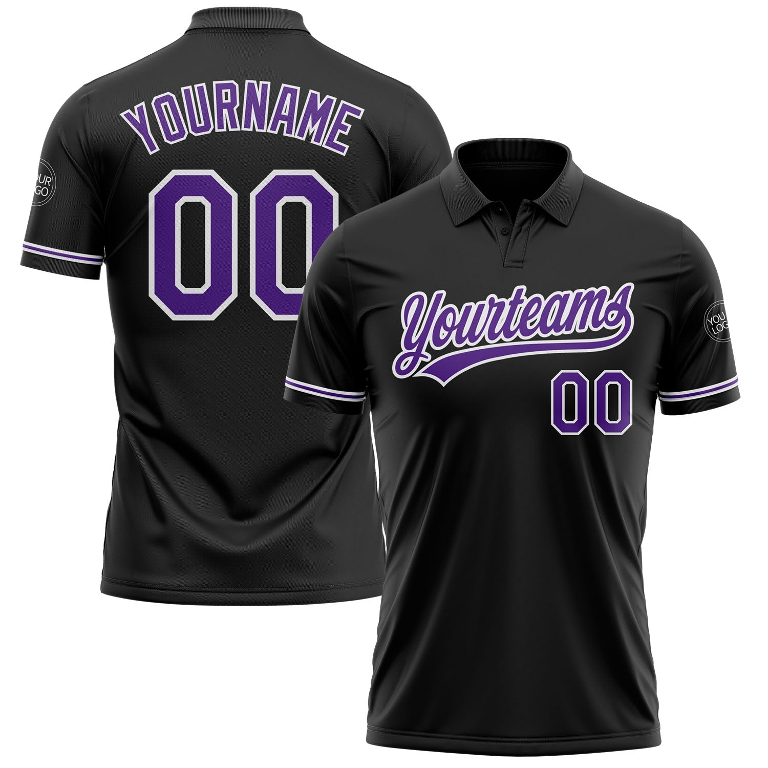 Custom Black Purple-White Performance Vapor Golf Polo Shirt - Main View