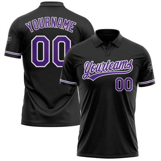 Custom Black Purple-White Performance Vapor Golf Polo Shirt - Main View
