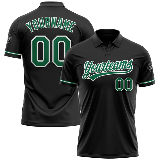 Custom Black Kelly Green-White Performance Vapor Golf Polo Shirt - Main View