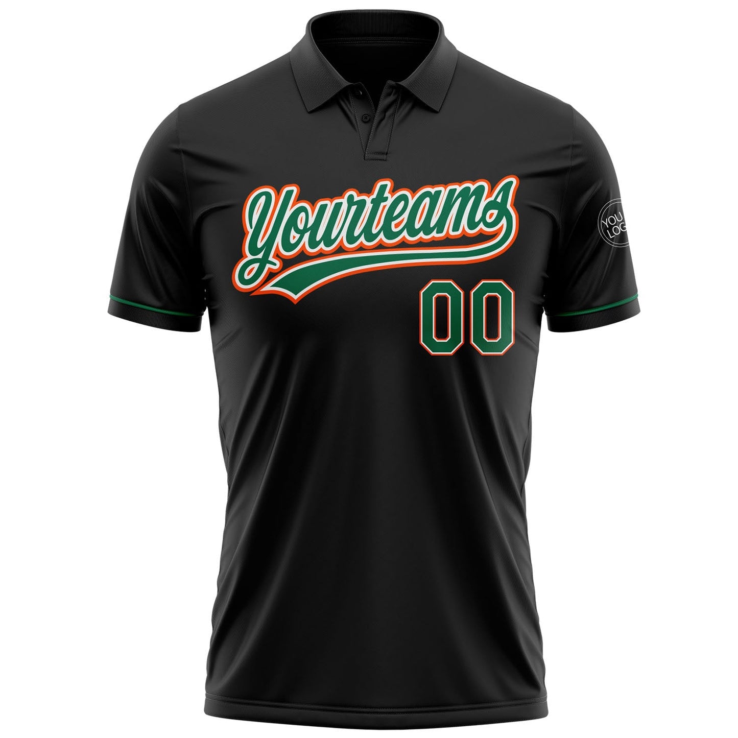 Custom Black Kelly Green-Orange Performance Vapor Golf Polo Shirt view 2