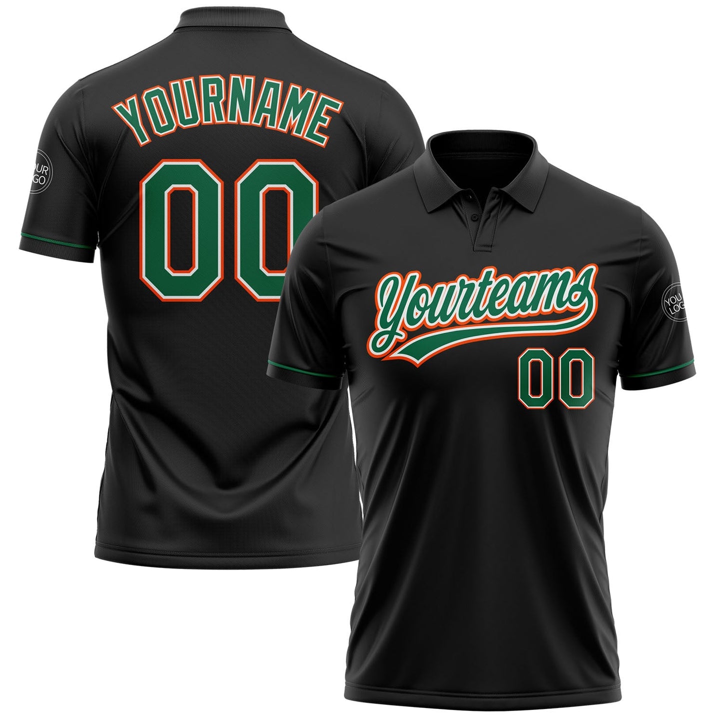 Custom Black Kelly Green-Orange Performance Vapor Golf Polo Shirt - Main View