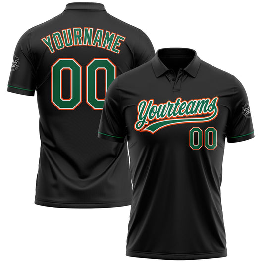 Custom Black Kelly Green-Orange Performance Vapor Golf Polo Shirt - Main View