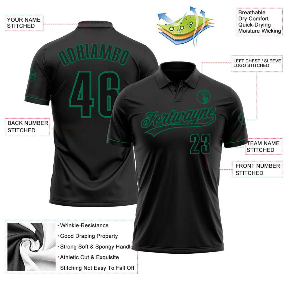 Custom Black Black-Kelly Green Performance Vapor Golf Polo Shirt view 3