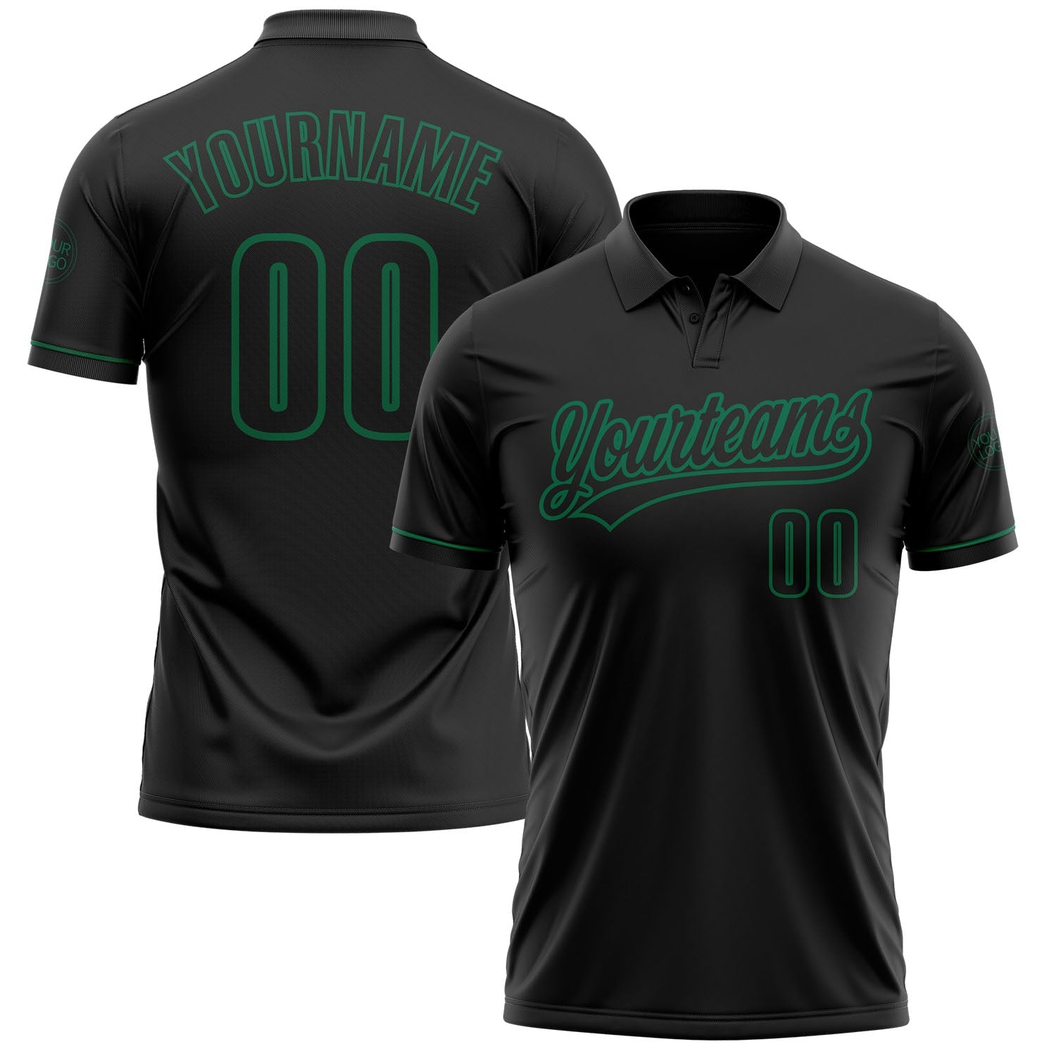 Custom Black Black-Kelly Green Performance Vapor Golf Polo Shirt - Main View