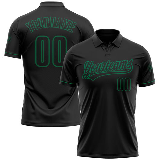 Custom Black Black-Kelly Green Performance Vapor Golf Polo Shirt - Main View