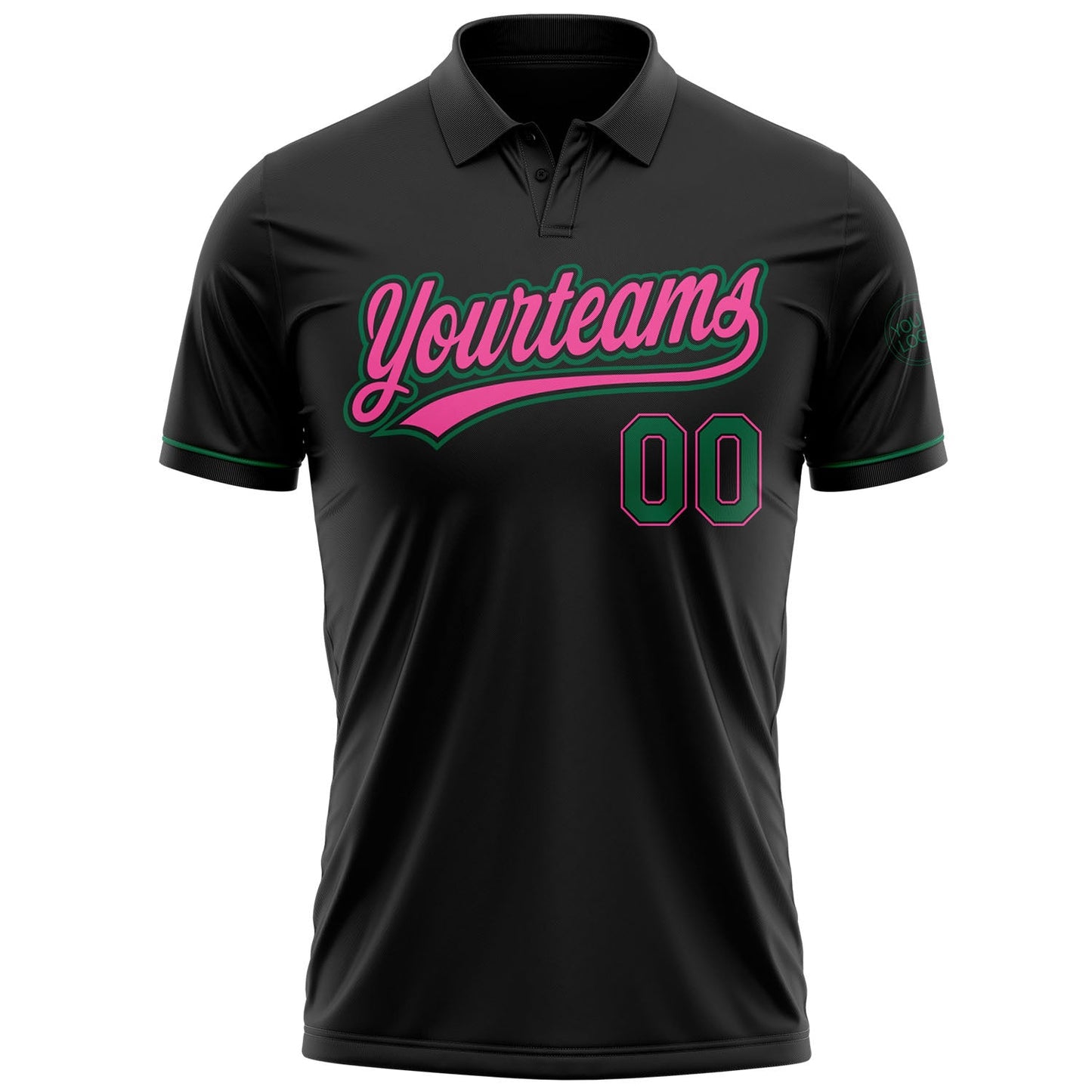Custom Black Kelly Green-Pink Performance Vapor Golf Polo Shirt view 2