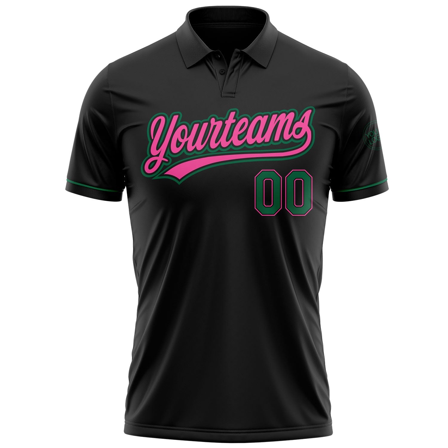 Custom Black Kelly Green-Pink Performance Vapor Golf Polo Shirt view 2