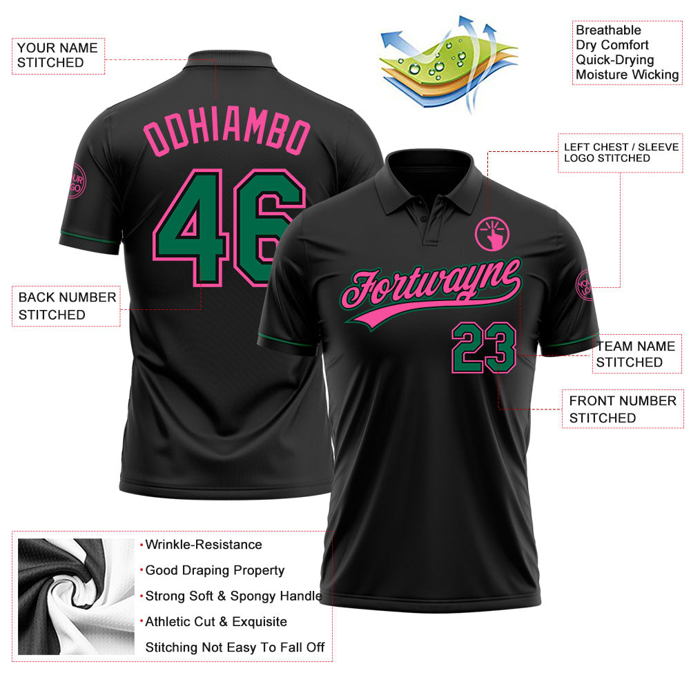 Custom Black Kelly Green-Pink Performance Vapor Golf Polo Shirt view 3