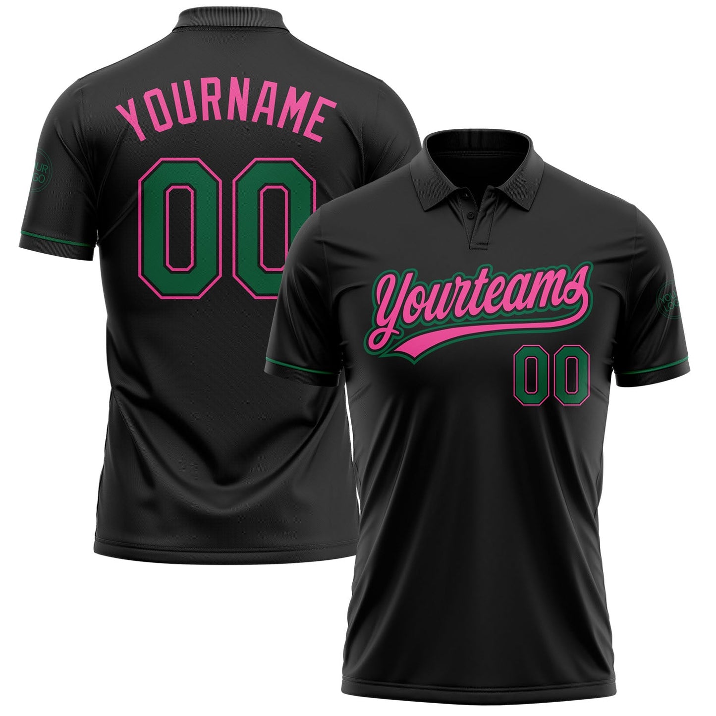 Custom Black Kelly Green-Pink Performance Vapor Golf Polo Shirt - Main View