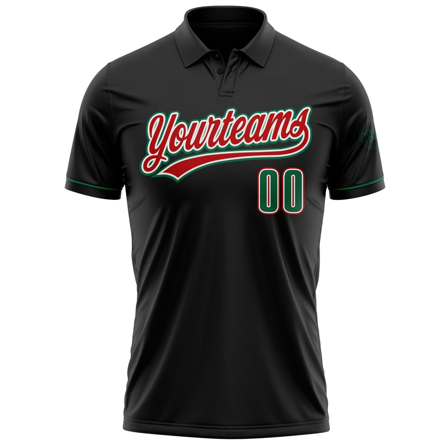 Custom Black Kelly Green-Red Performance Vapor Golf Polo Shirt view 2