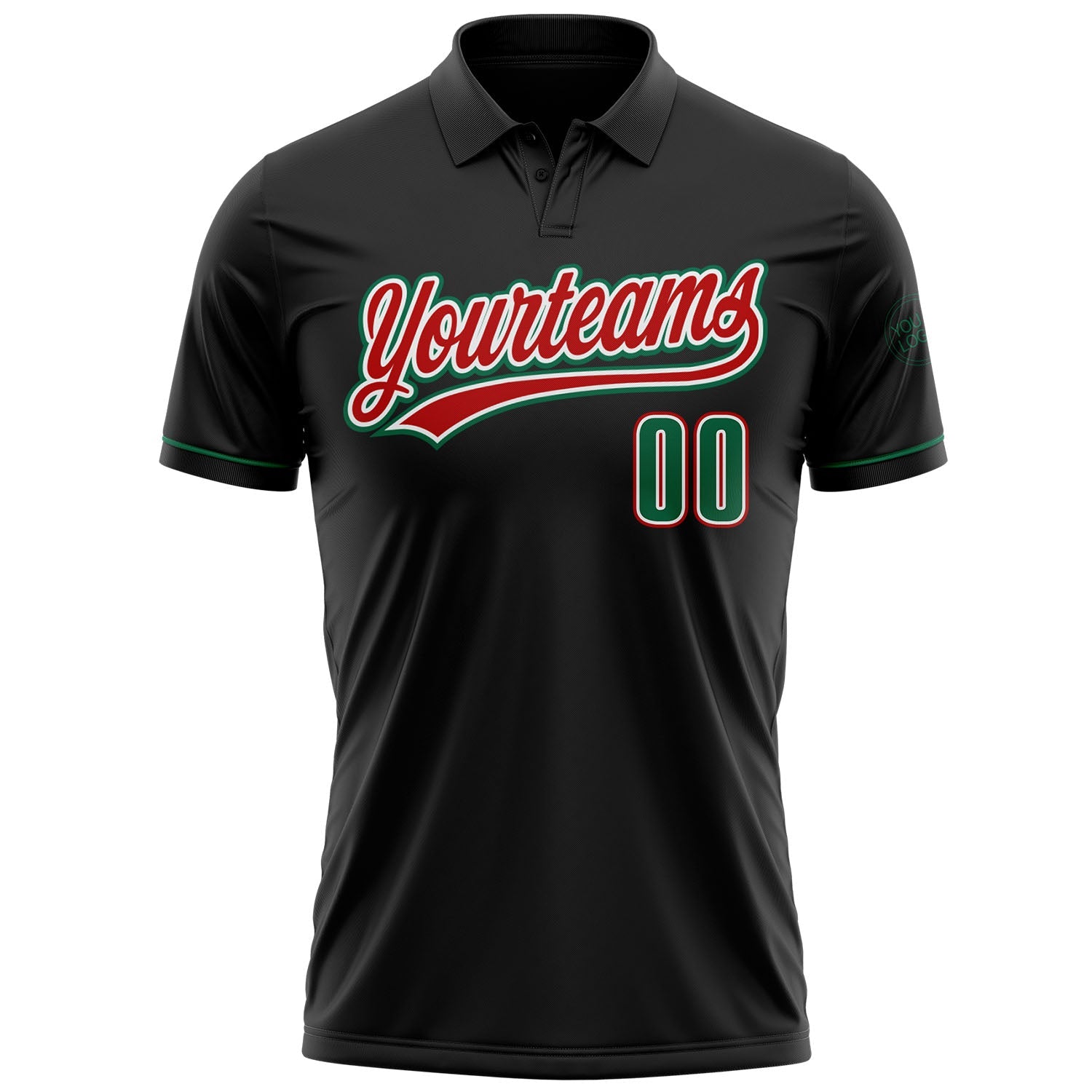 Custom Black Kelly Green-Red Performance Vapor Golf Polo Shirt view 2