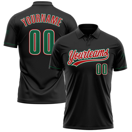Custom Black Kelly Green-Red Performance Vapor Golf Polo Shirt - Main View
