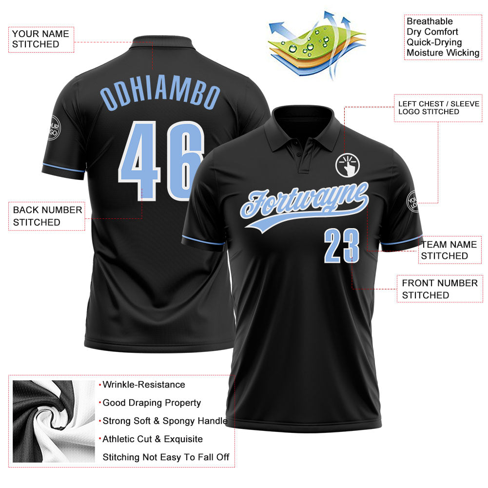 Custom Black Light Blue-White Performance Vapor Golf Polo Shirt view 3