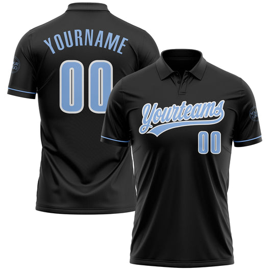 Custom Black Light Blue-White Performance Vapor Golf Polo Shirt - Main View