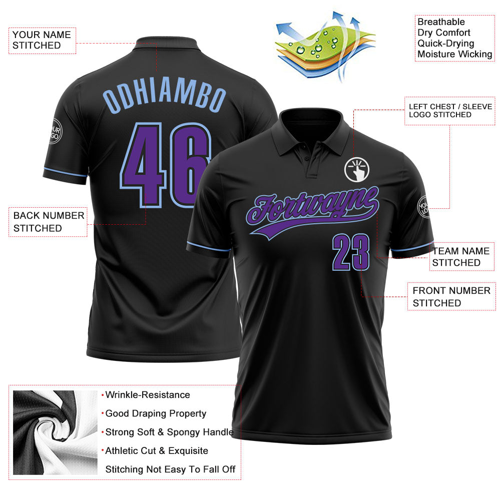 Custom Black Purple-Light Blue Performance Vapor Golf Polo Shirt view 3