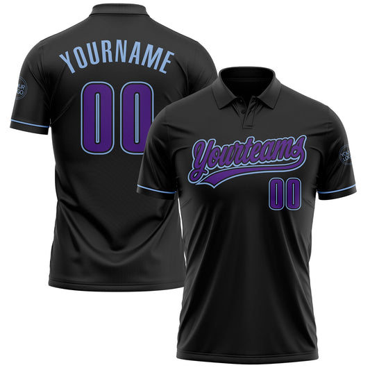 Custom Black Purple-Light Blue Performance Vapor Golf Polo Shirt - Main View