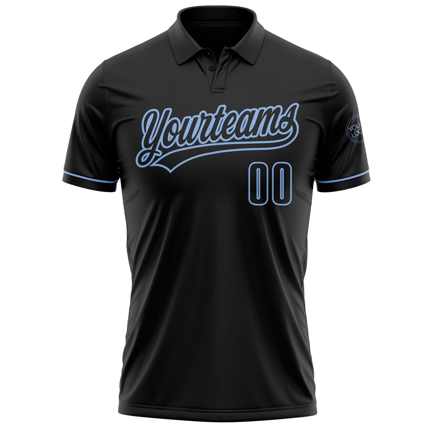 Custom Black Black-Light Blue Performance Vapor Golf Polo Shirt view 2