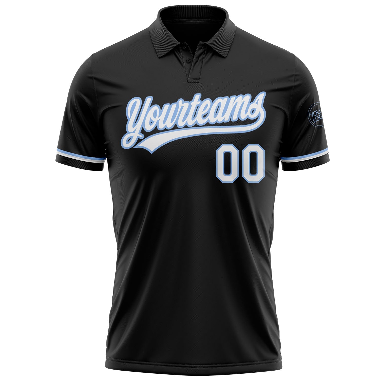 Custom Black White-Light Blue Performance Vapor Golf Polo Shirt view 2