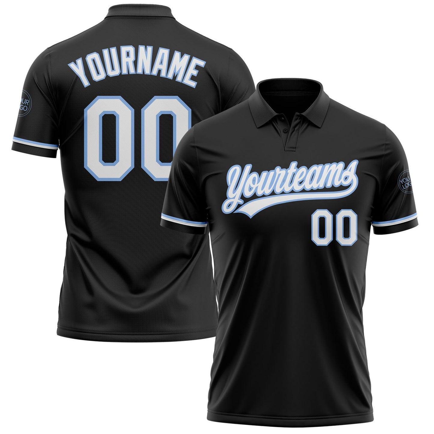 Custom Black White-Light Blue Performance Vapor Golf Polo Shirt - Main View