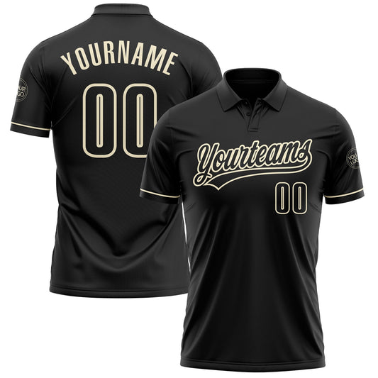 Custom Black Black-Cream Performance Vapor Golf Polo Shirt - Main View