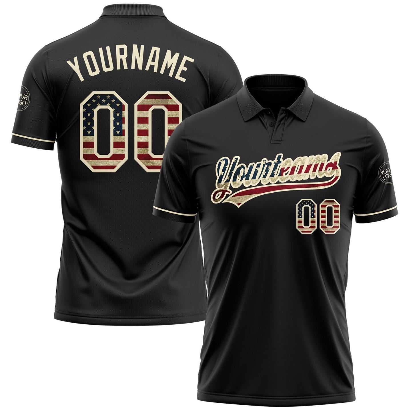 Custom Black Vintage USA Flag-Cream Performance Vapor Golf Polo Shirt - Main View