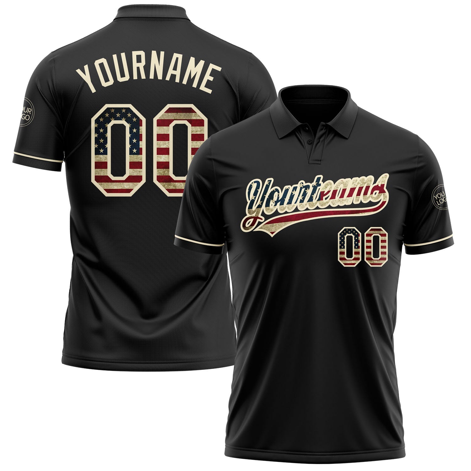 Custom Black Vintage USA Flag-Cream Performance Vapor Golf Polo Shirt - Main View