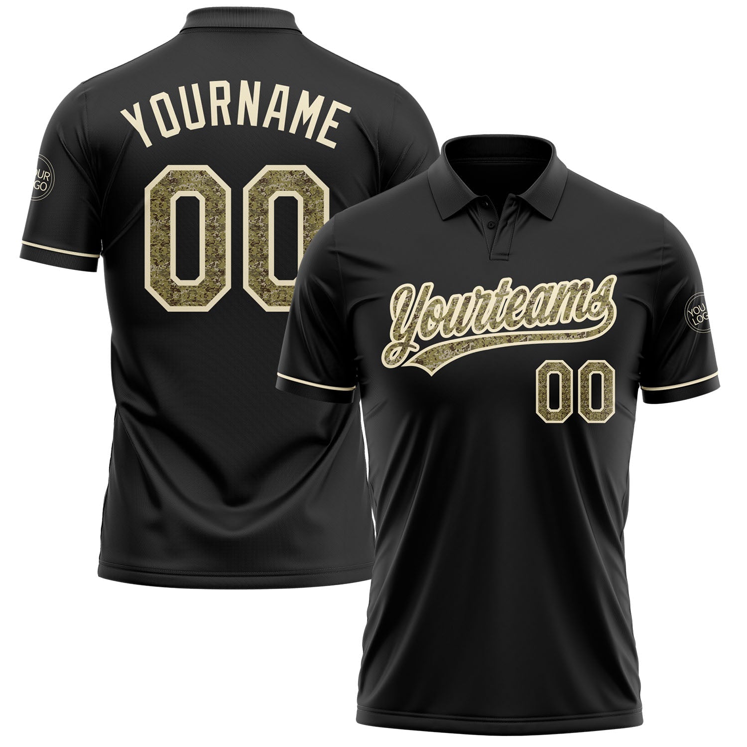 Custom Black Camo-Cream Performance Vapor Golf Polo Shirt - Main View