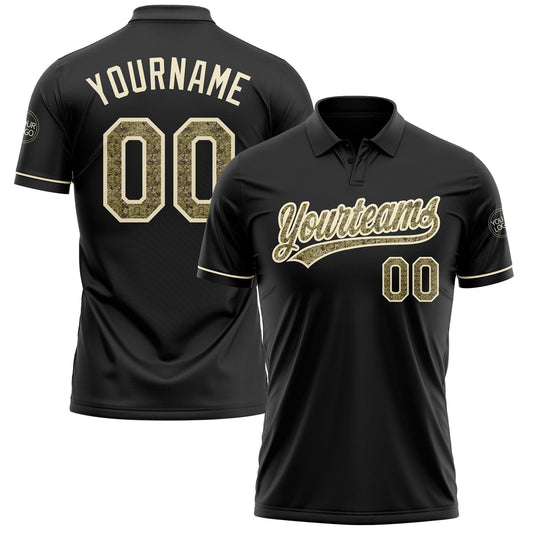 Custom Black Camo-Cream Performance Vapor Golf Polo Shirt - Main View