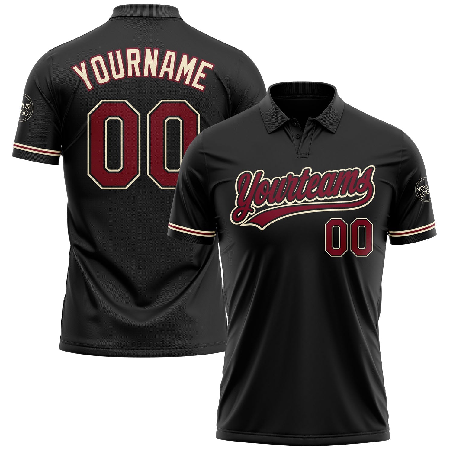 Custom Black Crimson-City Cream Performance Vapor Golf Polo Shirt - Main View