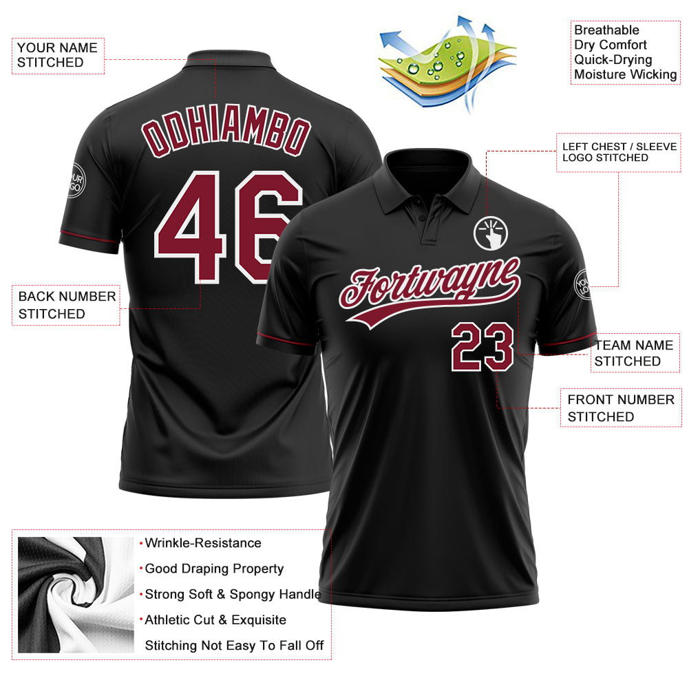 Custom Black Crimson-White Performance Vapor Golf Polo Shirt view 3