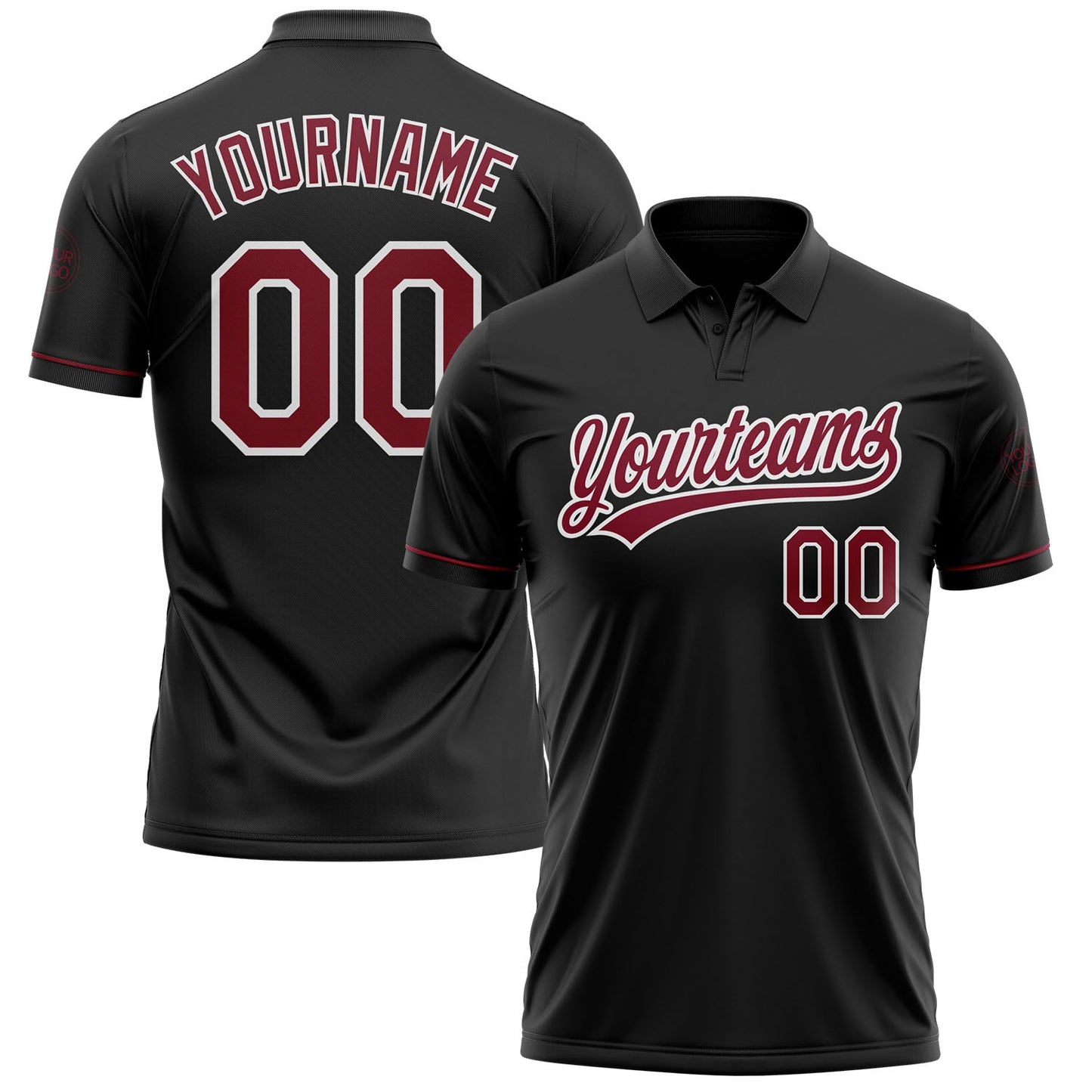 Custom Black Crimson-White Performance Vapor Golf Polo Shirt - Main View