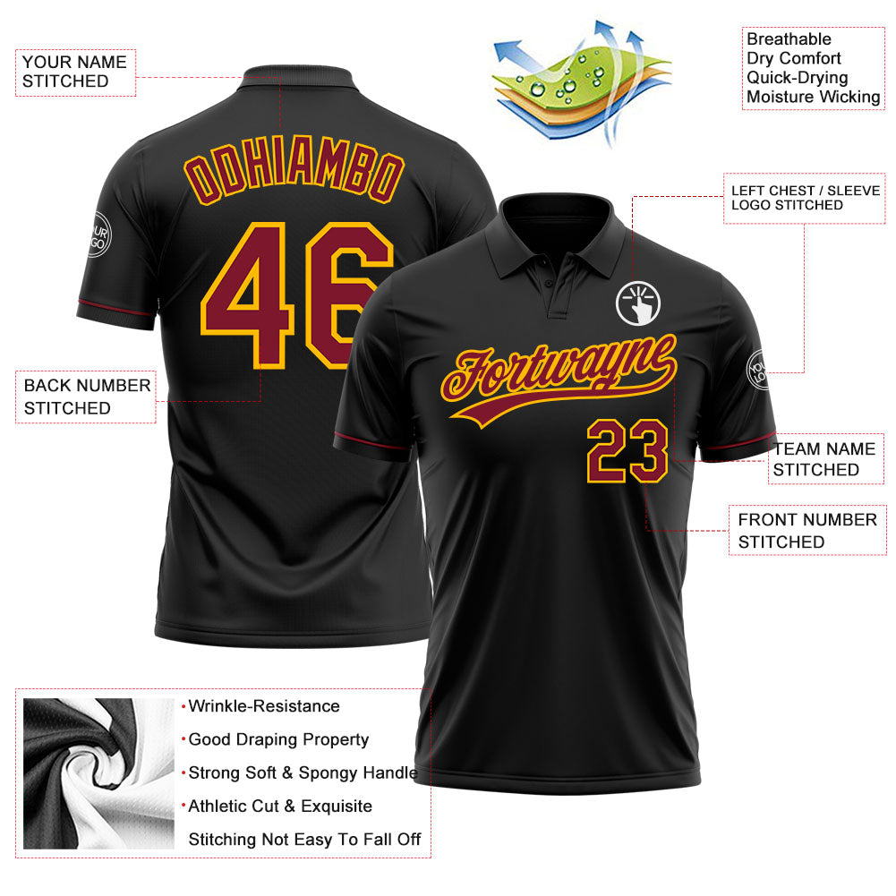 Custom Black Crimson-Gold Performance Vapor Golf Polo Shirt view 3