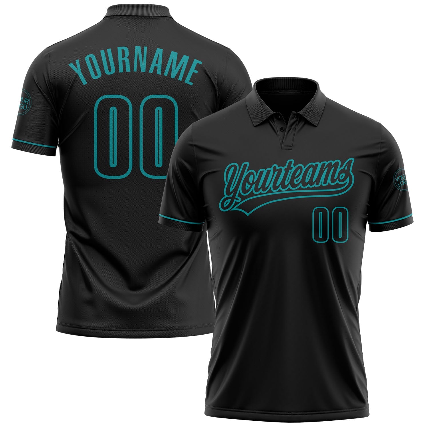 Custom Black Black-Teal Performance Vapor Golf Polo Shirt - Main View