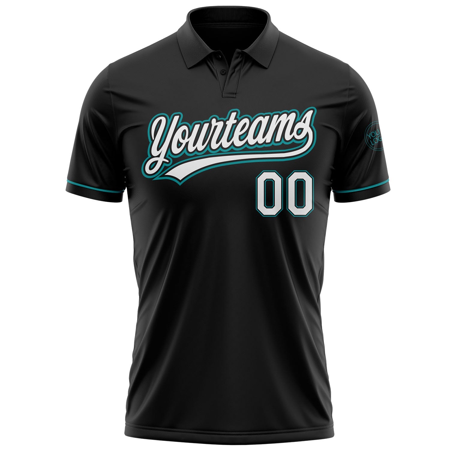 Custom Black White-Teal Performance Vapor Golf Polo Shirt view 2