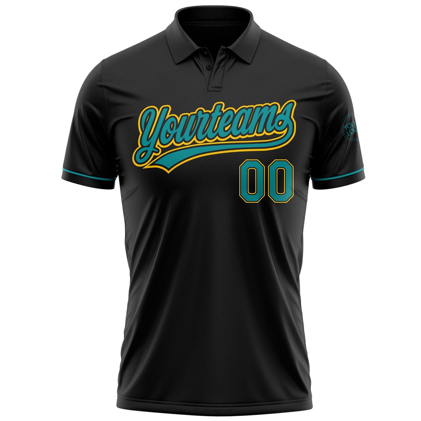 Custom Black Teal-Yellow Performance Vapor Golf Polo Shirt view 2