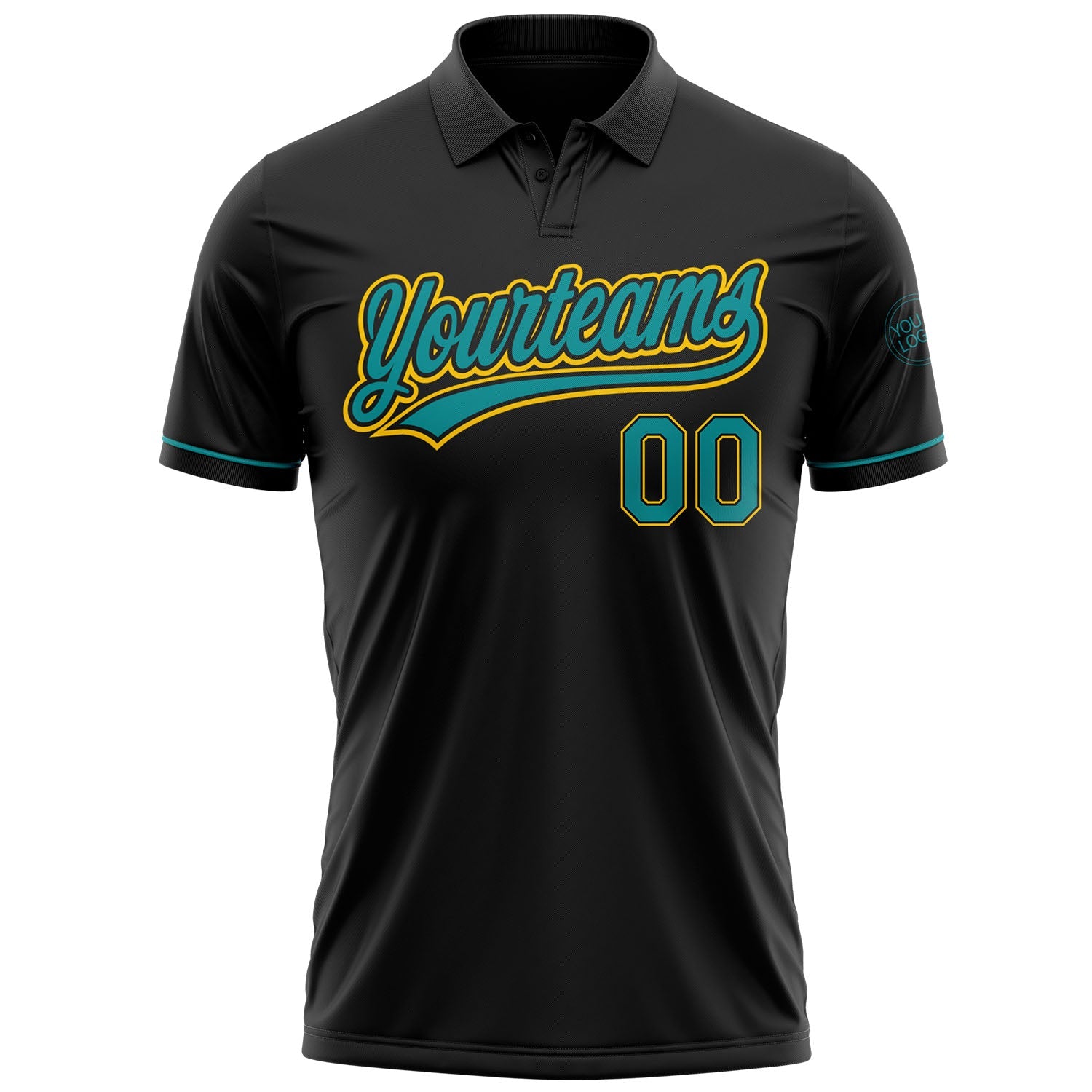 Custom Black Teal-Yellow Performance Vapor Golf Polo Shirt view 2
