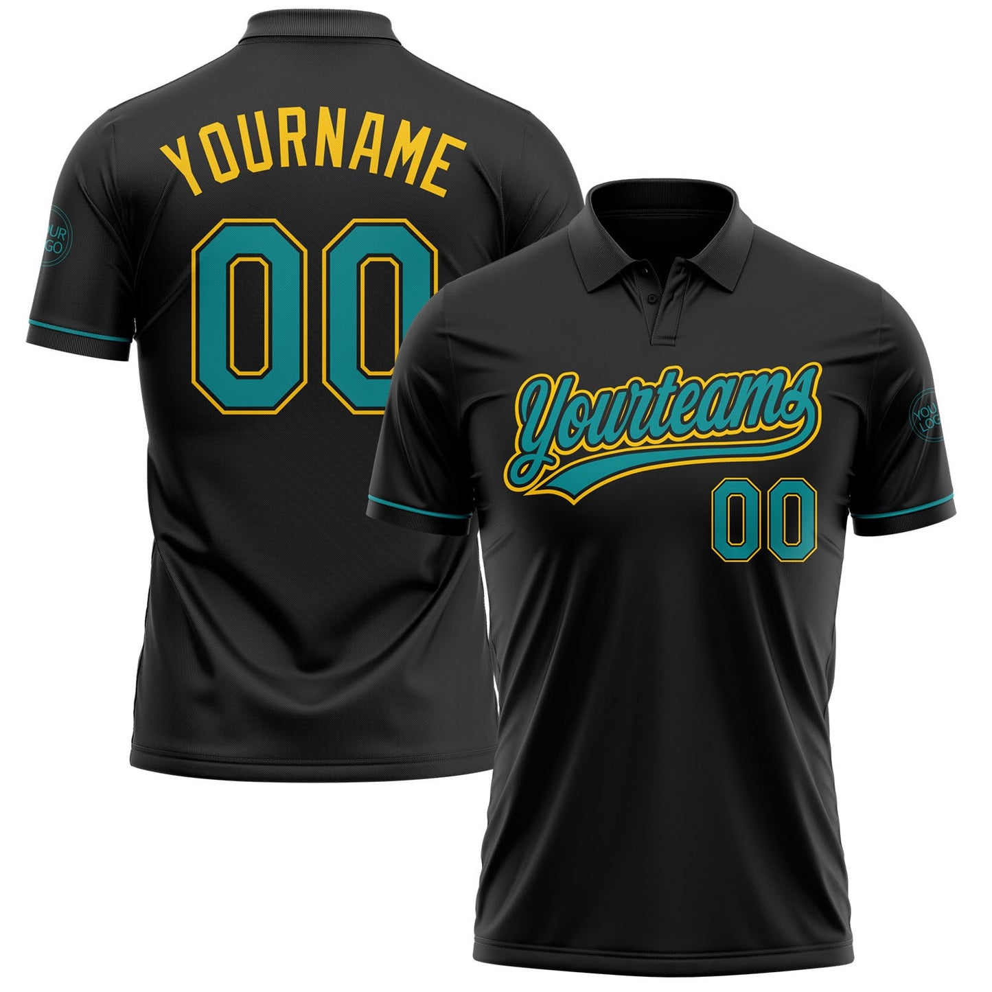 Custom Black Teal-Yellow Performance Vapor Golf Polo Shirt - Main View