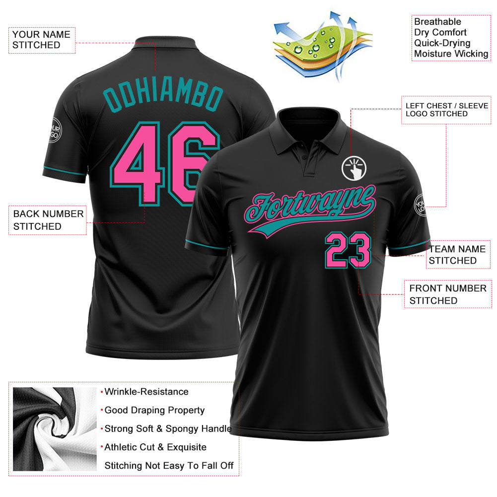 Custom Black Pink-Teal Performance Vapor Golf Polo Shirt view 3