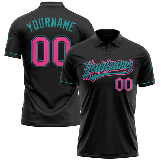 Custom Black Pink-Teal Performance Vapor Golf Polo Shirt - Main View