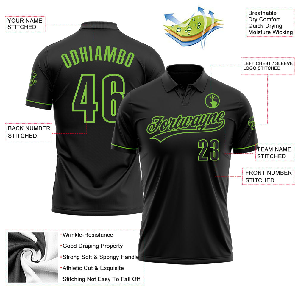 Custom Black Black-Neon Green Performance Vapor Golf Polo Shirt view 3