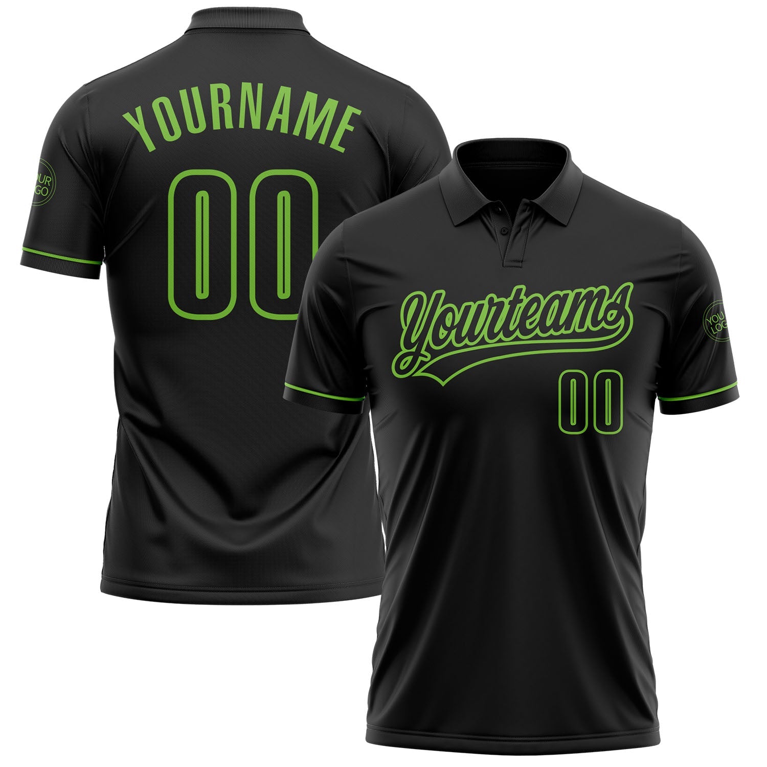 Custom Black Black-Neon Green Performance Vapor Golf Polo Shirt - Main View