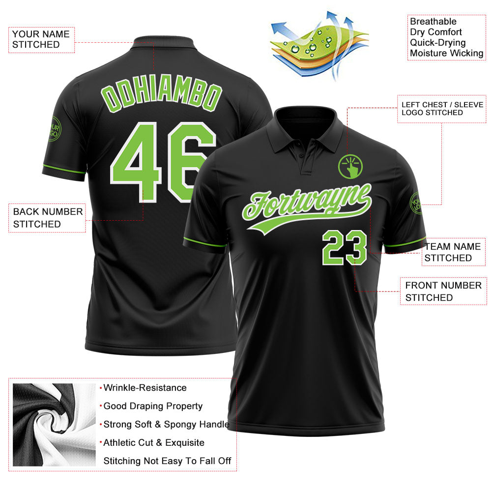 Custom Black Neon Green-White Performance Vapor Golf Polo Shirt view 3