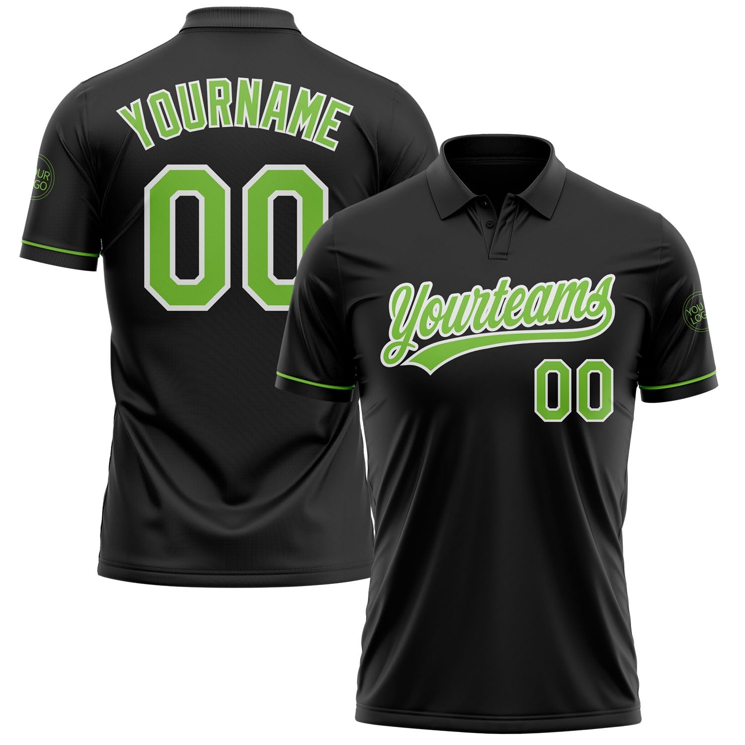 Custom Black Neon Green-White Performance Vapor Golf Polo Shirt - Main View