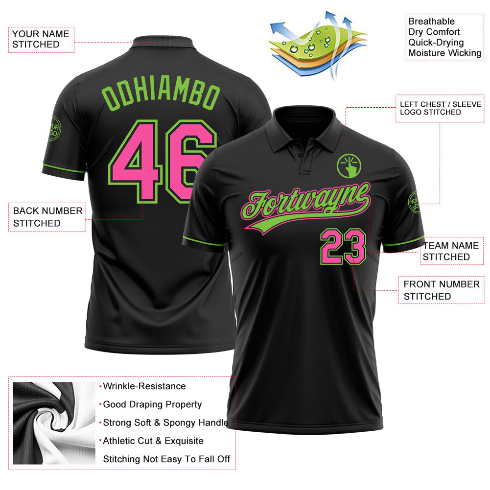 Custom Black Pink-Neon Green Performance Vapor Golf Polo Shirt view 3