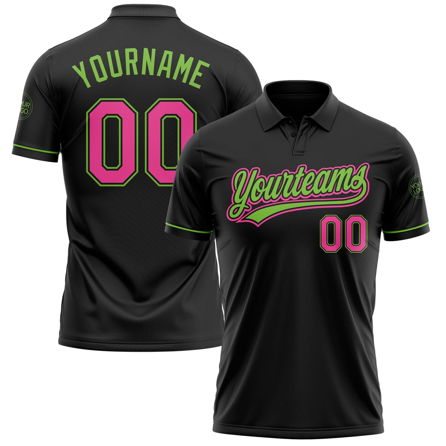 Custom Black Pink-Neon Green Performance Vapor Golf Polo Shirt - Main View