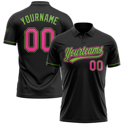 Custom Black Pink-Neon Green Performance Vapor Golf Polo Shirt - Main View