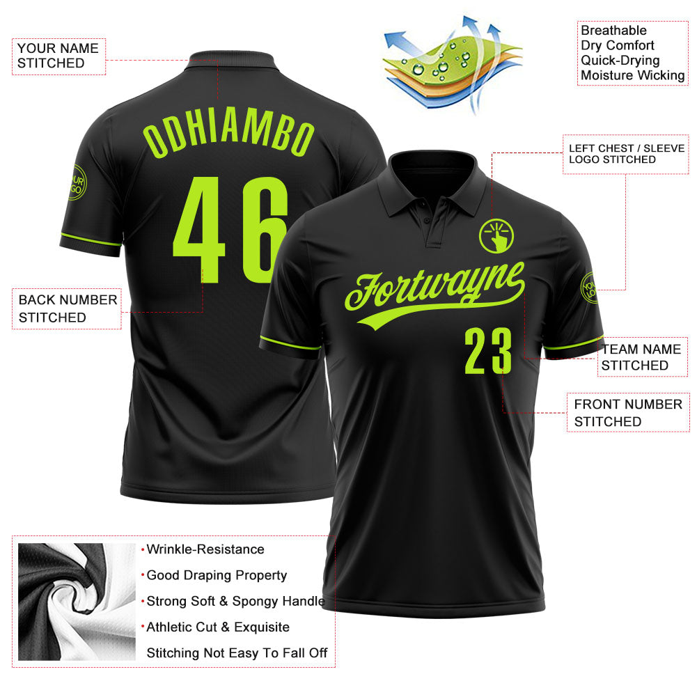 Custom Black Neon Green Performance Vapor Golf Polo Shirt view 3