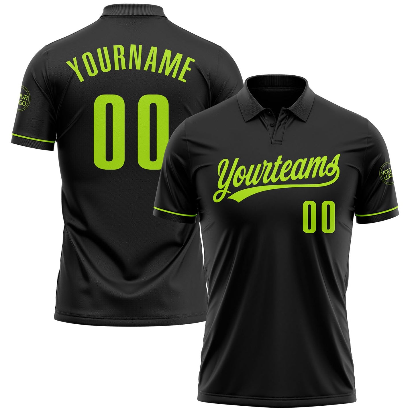 Custom Black Neon Green Performance Vapor Golf Polo Shirt - Main View
